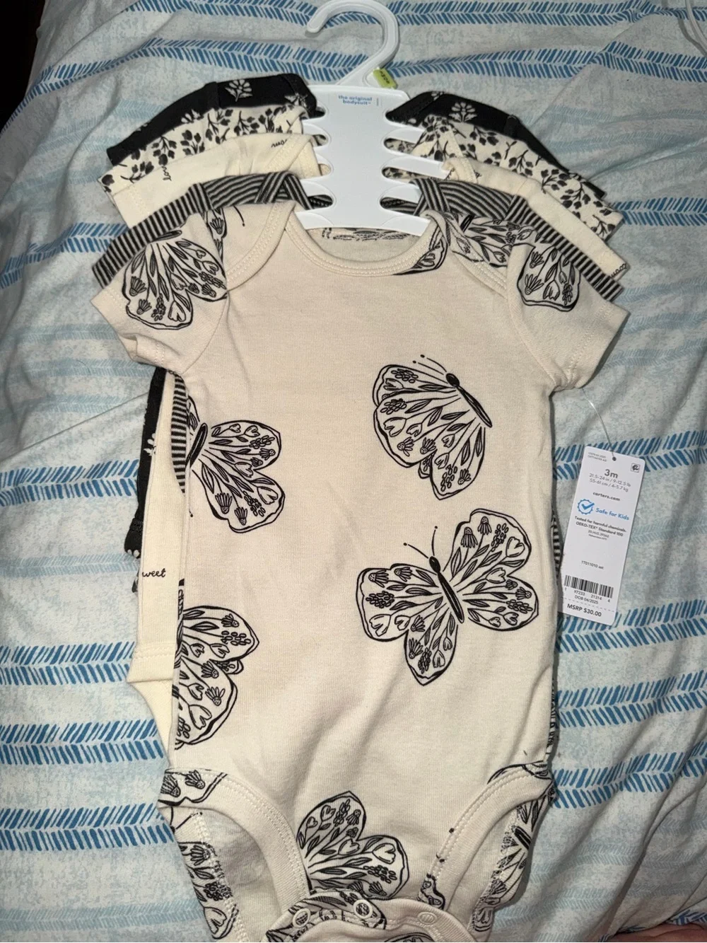 5 pack Carter's Cream One-Piece Bodysuit with Black Butterfly Print